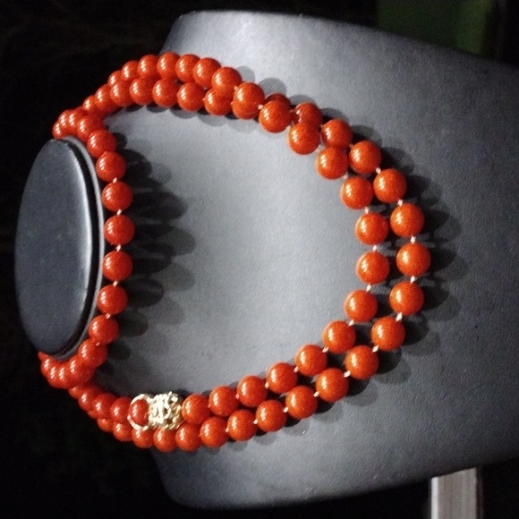 VINTAGE 50"+ 8mm Burnt Orange Lucite Bead Infinity Necklace w Gold Tone Detail - Picture 5 of 8